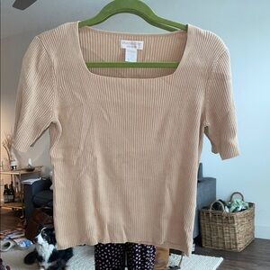 Tan Ribbed Square Neck Top